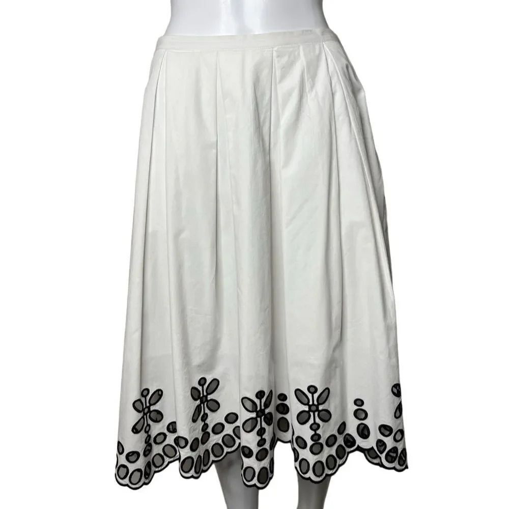 Anthropology Moulinette Soeurs White Midi Skirt w/ Black Scalloped Floral Border